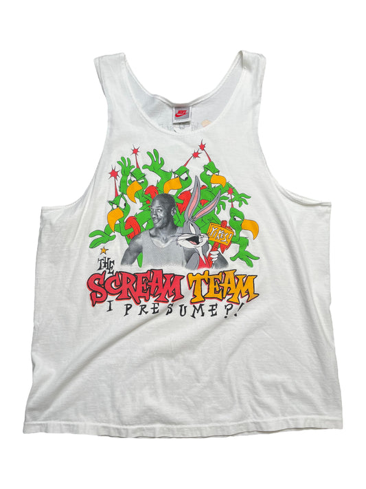 Vintage 1993 “The Scream Team I Presume?” Nike Michael Jordan Looney Tunes Bugs Bunny Marvin the Martian Graphic Tank Top XLarge