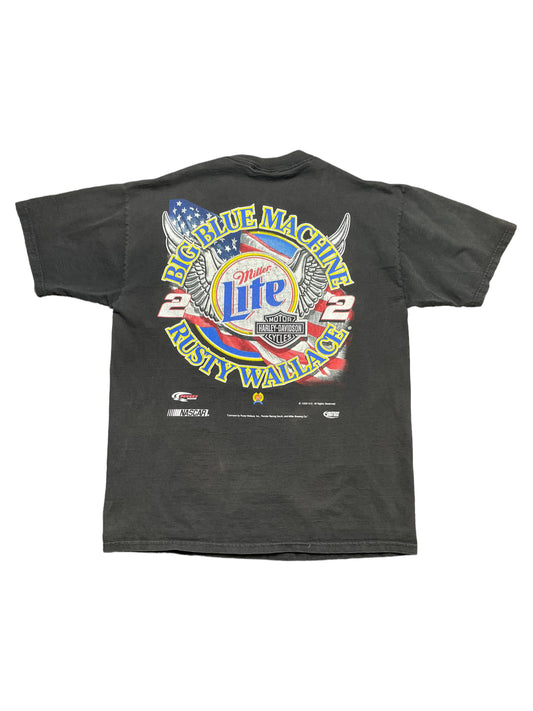 Vintage 1999 Rusty Wallace Miller Lite Harley Davidson NASCAR #2 TShirt Medium