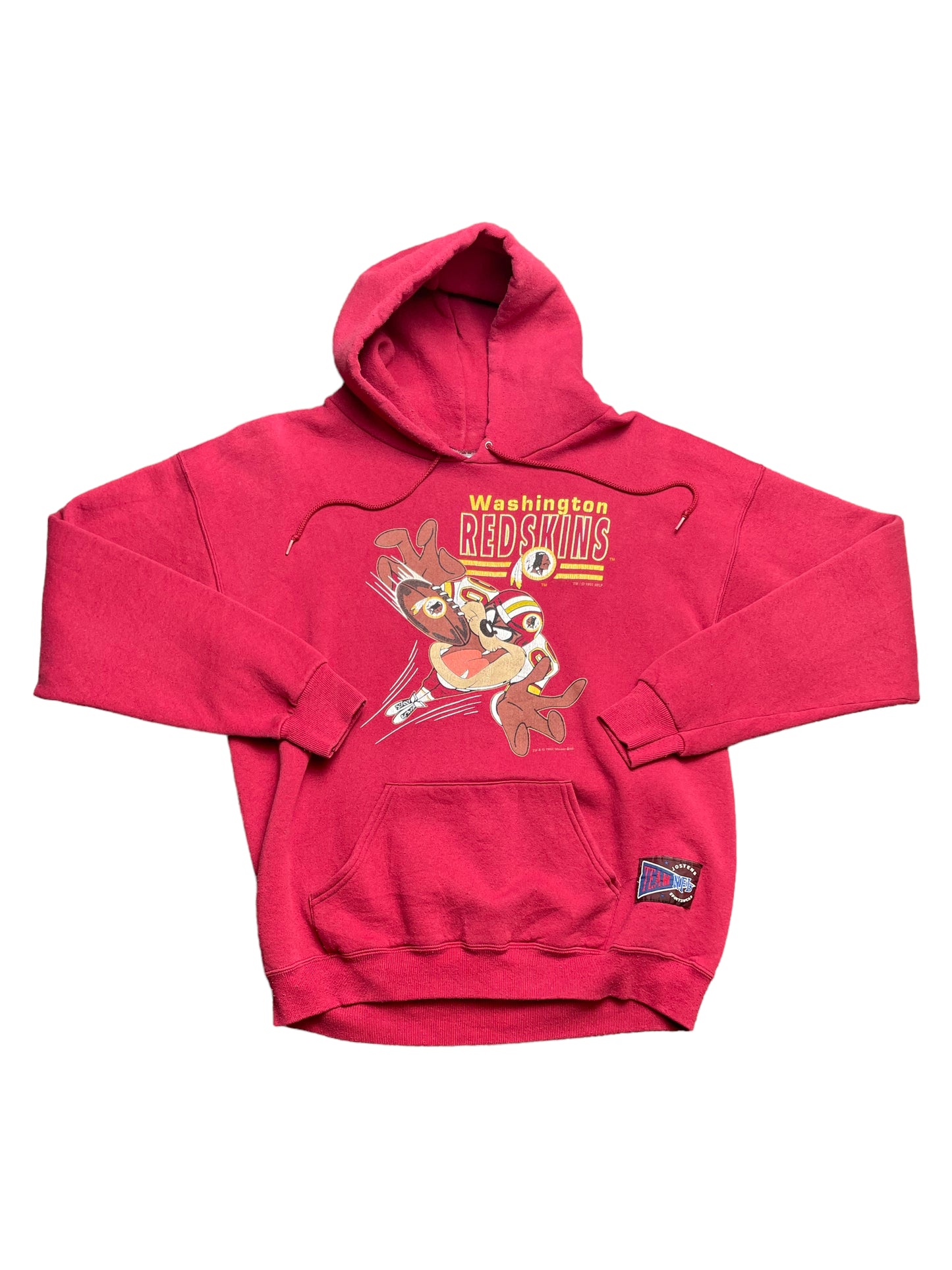 Vintage 1992 Washington Redskins Looney Tunes Tasmanian Devil Taz Graphic Hooded Sweatshirt Large