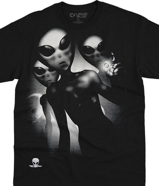 Liquid Blue Alien Visitors Black and White T Shirt