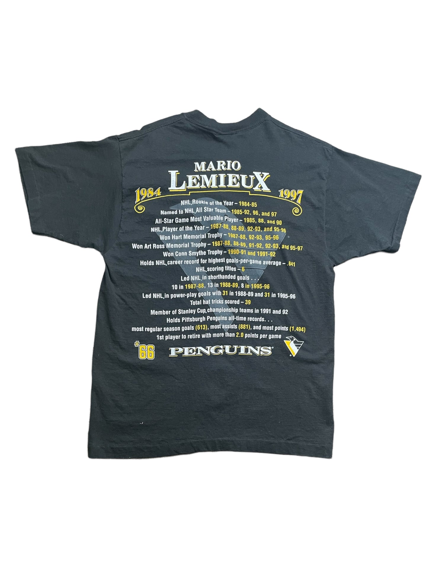 Vintage 1997 Mario Lemieux Penguins #66 NHL Pro Player T Shirt Large
