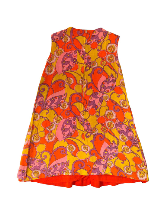 Vintage 60s Mod Mini Orange Yellow and Purple Paisley Print Dress