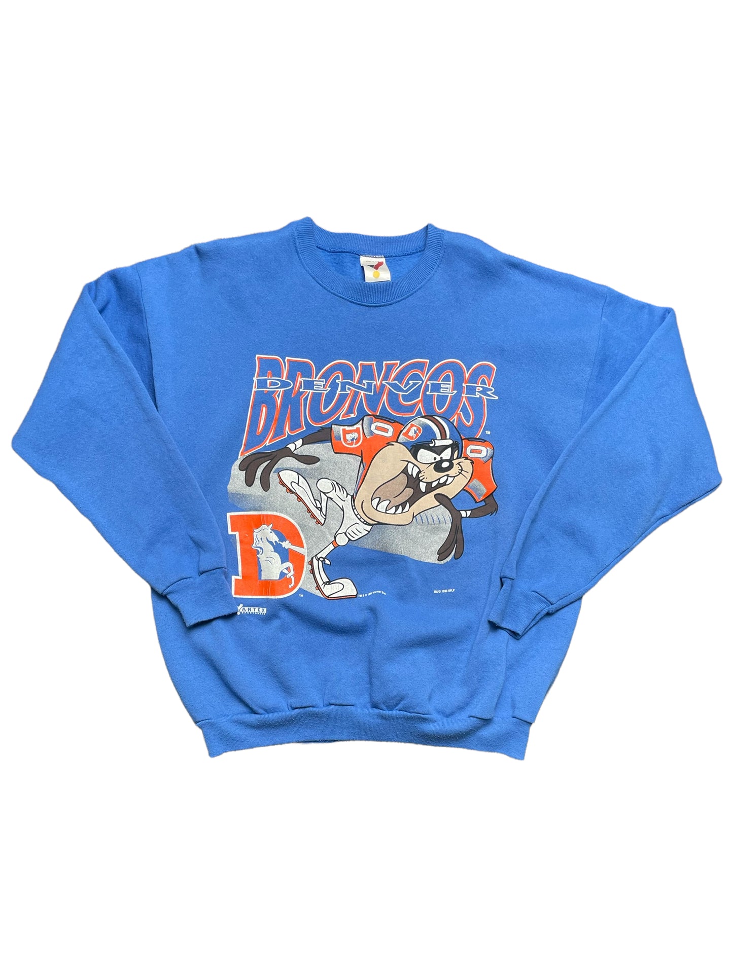 Vintage 1993 Denver Broncos Tasmanian Devil Looney Tunes NFL Sweatshirt XLarge