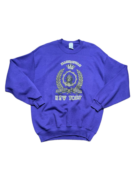 Vintage 80s Manhattan New York “My Kind Of Town” Purple Sweatshirt XLarge