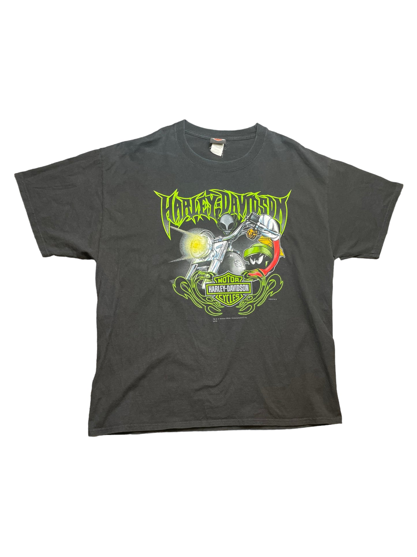 Vintage Y2K Harley Davidson Looney Tunes Marvin The Martian Motorcycle Tshirt XLarge