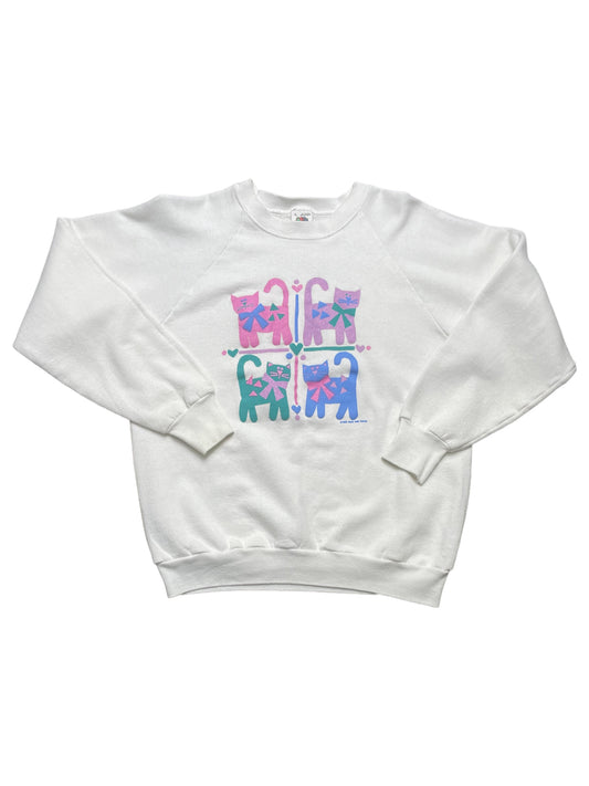 Vintage 1990 Pastel Cats Sweatshirt Large