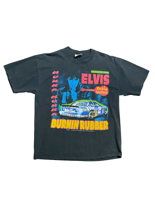 Vintage 1998 Elvis With Rusty Wallace Burnin Rubber Racing T Shirt XLarge