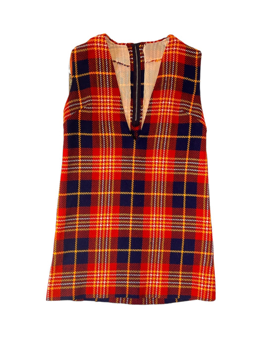 Vintage 60s/70s Mini Mod Tartan V Neck Dress