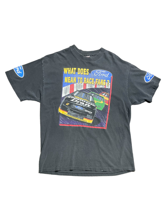 Vintage 90s Ford “What Does Ford Mean To Race Fans?” Racing T Shirt XLarge