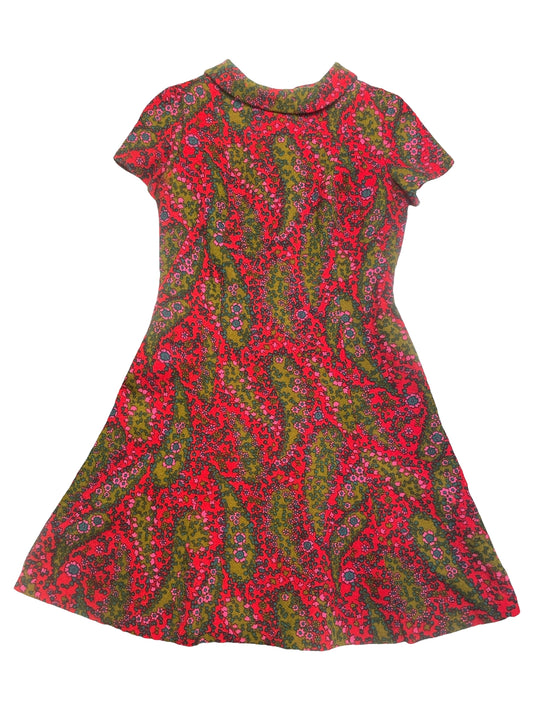 Vintage 60s/70s Cobbs Corner Limited Editions Red/Green/Blue/Pink Floral Collared Mod Mini Dress