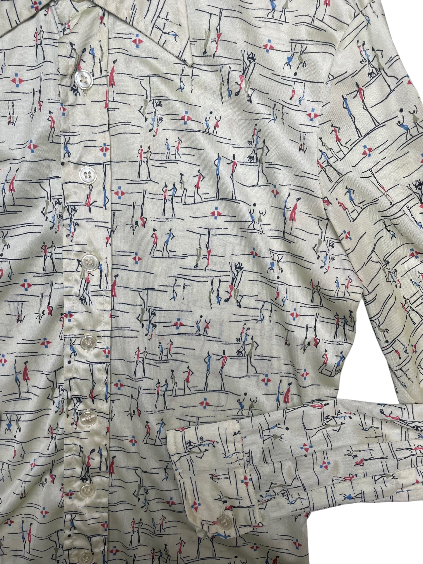 Vintage 70s Stick Figures Disco Button Down Shirt Small