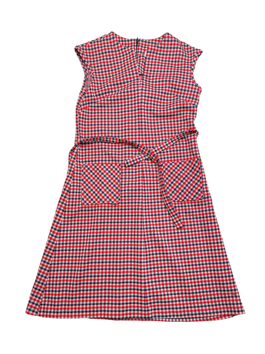 Vintage 60s Pretty Pam Houndstooth Sleeveless Mini Mod Dress with Pockets and Belt