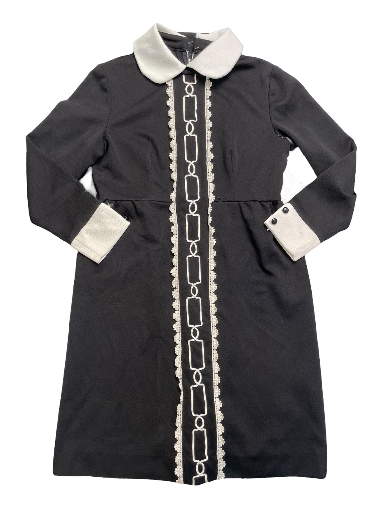 Vintage 60s Black and White Collared Long Sleeve Dress
