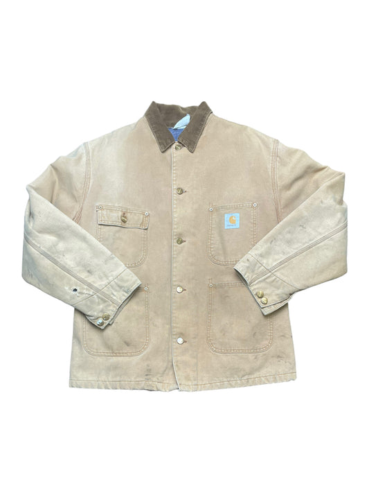 Vintage 80s 6BLC Carhartt Tan Jacket With Corduroy Collar Large