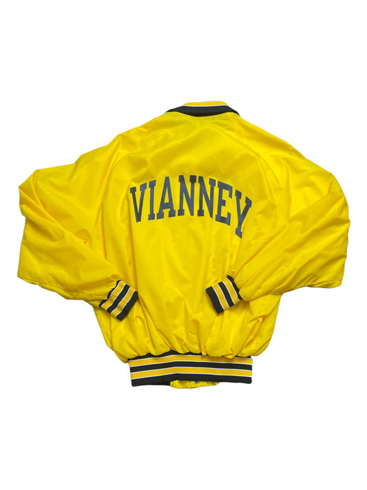 Vintage 1985 Champion Blue Tag Vianney High School Shiny Bomber Jacket Large