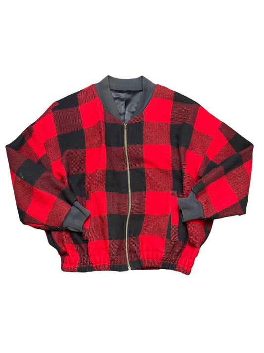 Vintage 80s Buffalo Plaid Flannel Bomber Jacket XLarge