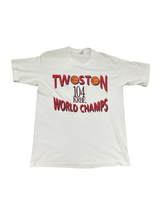 Vintage 90s Houston Rockets NBA “Twoston World Champs” 104 KRBE T Shirt Large