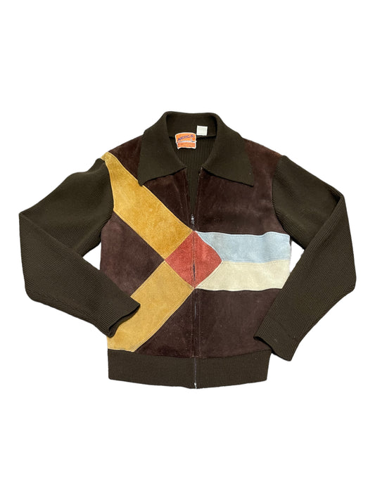 Vintage 70s Suede Leather Patchwork Zip Up Jacket Medium