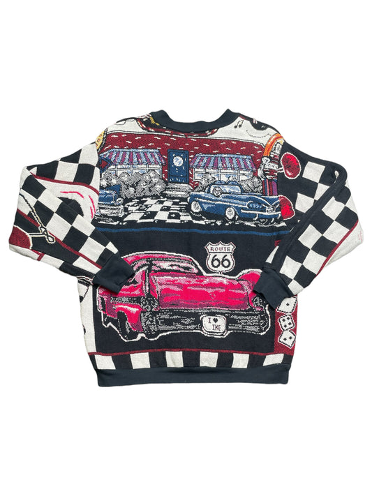 Vintage 80s Sugar Street Weavers Diner Themed Tapestry Pullover Sweatshirt XLarge (one size)