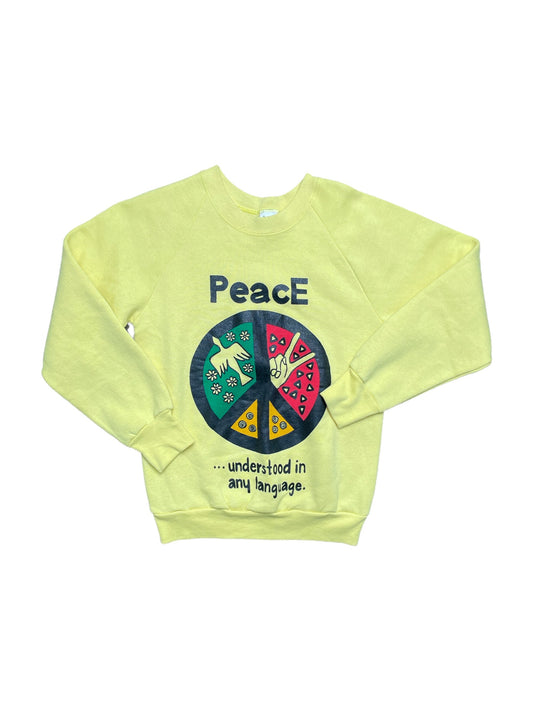 Vintage 80s Peace… Understood In Any Language Yellow Sweatshirt Small