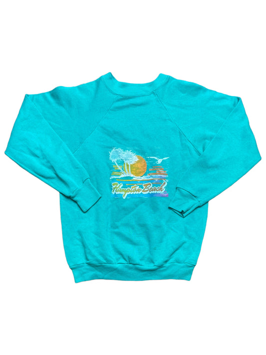 Vintage 80s Hampton Beach Teal Youth Sweatshirt XLarge