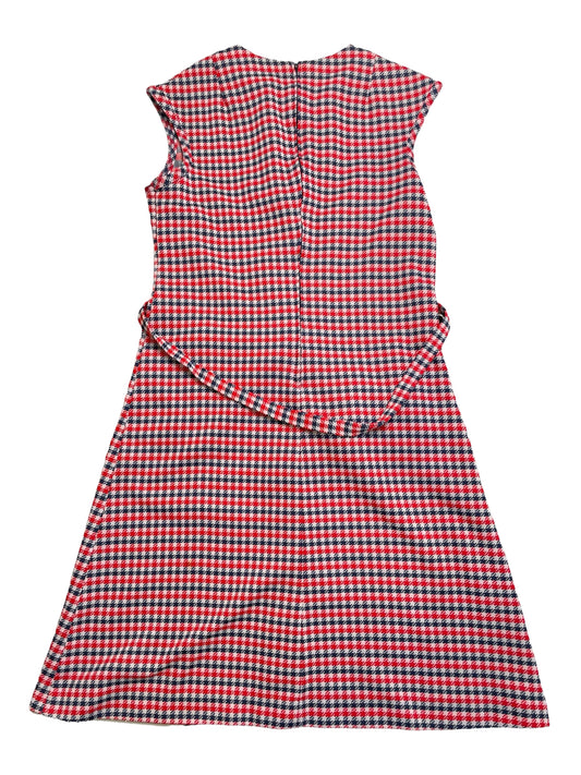 Vintage 60s Pretty Pam Houndstooth Sleeveless Mini Mod Dress with Pockets and Belt