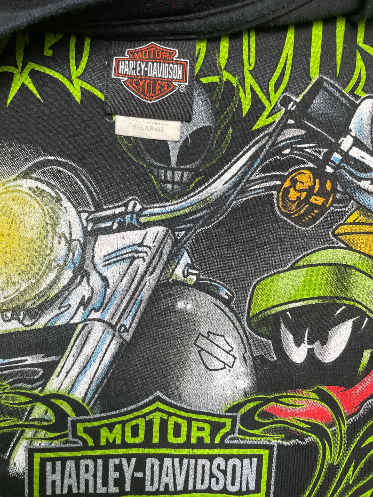 Vintage Y2K Harley Davidson Looney Tunes Marvin The Martian Motorcycle Tshirt XLarge