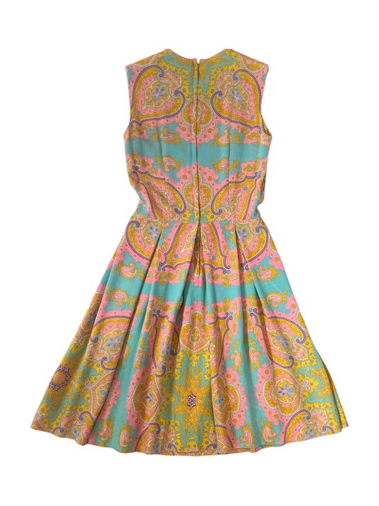 Vintage 60s L’Aiglon Bright Playful Paisley Sleeveless Mini Dress