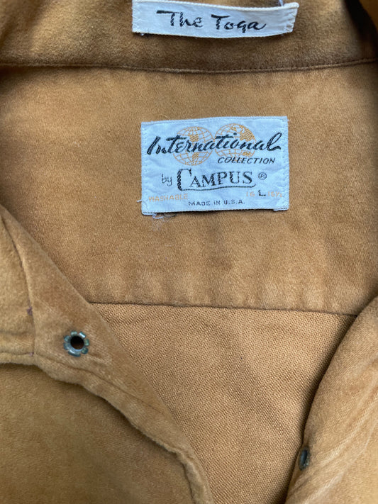 Vintage 60s International Collection by Campus “The Toga” Suede Collared Long Sleeve Shirt Large