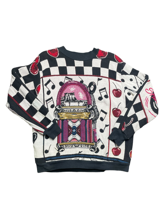 Vintage 80s Sugar Street Weavers Diner Themed Tapestry Pullover Sweatshirt XLarge (one size)