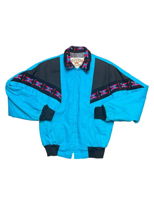 Vintage 80s Western Frontier Aztec Embroidery Blue Jacket Small