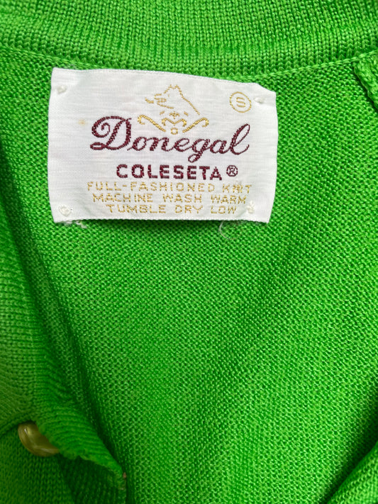 Vintage 70s Donegal Coleseta Green Knit Collared T Shirt Small