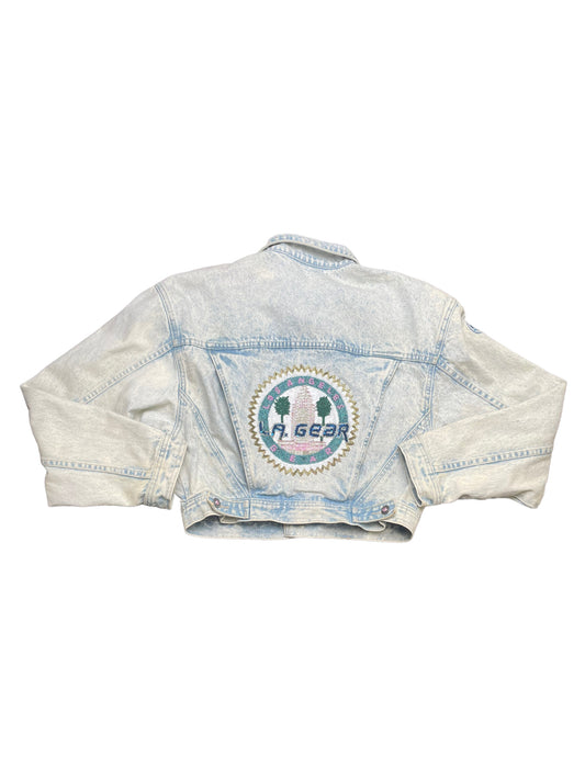 Vintage 80s L.A. Gear Beaded Cropped Denim Jacket Large
