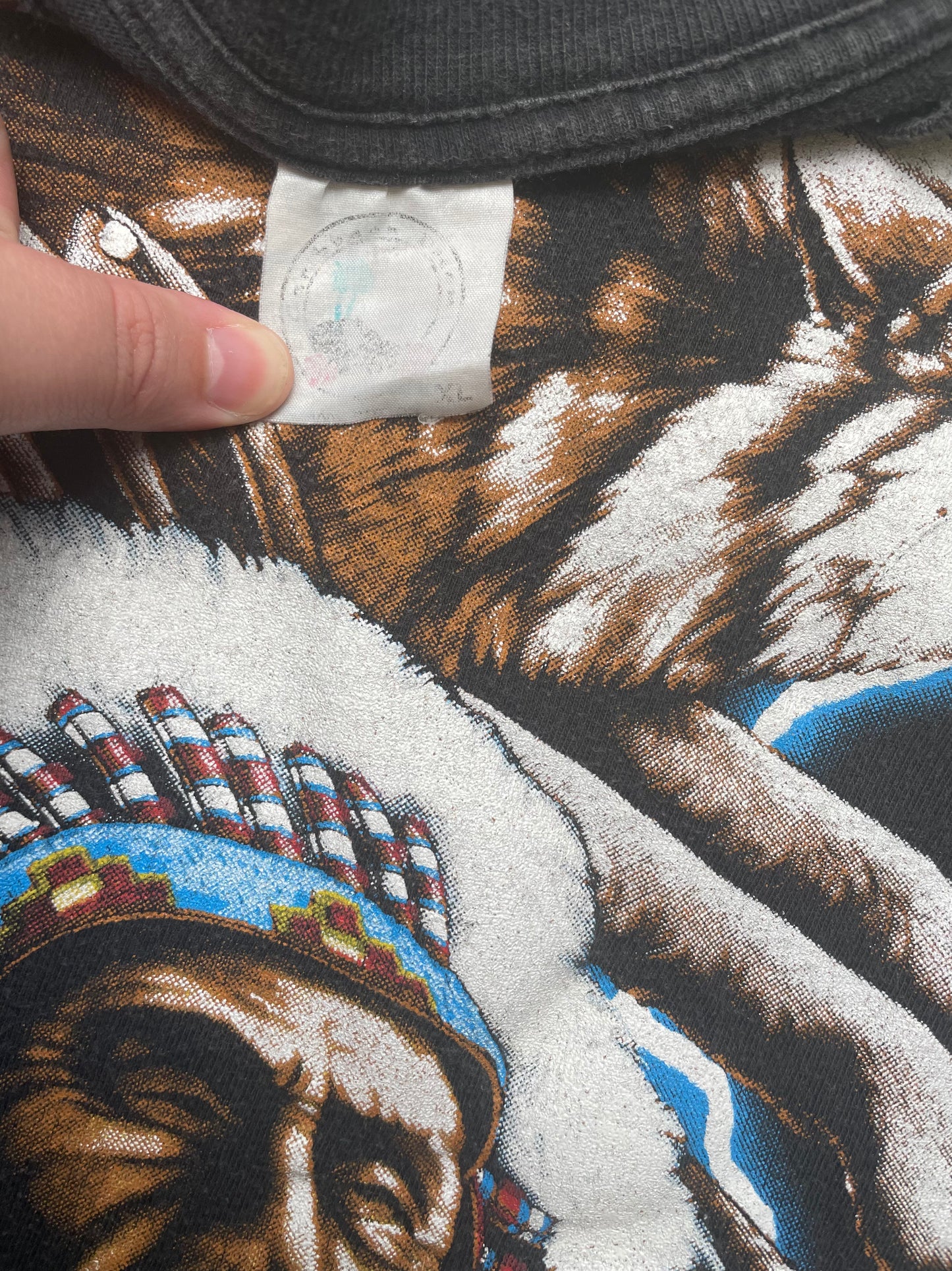 Vintage 90s Single Stitch American Thunder Tribal with Wolf and Eagle All over Graphic Tshirt XLarge