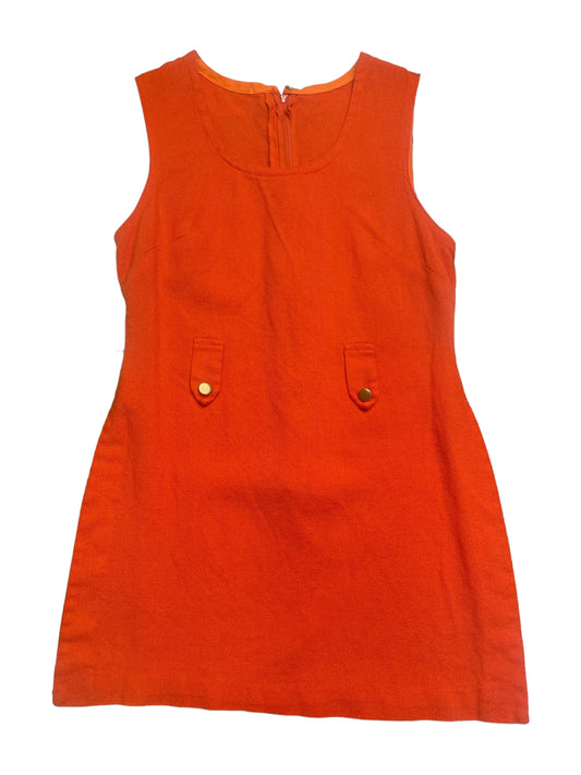 Vintage 60s Pinafore Orange High Slits Mod Mini Dress