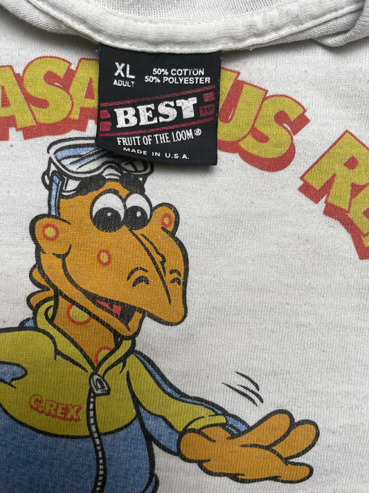 Vintage 80s Kraft Treasures Cheesasaurus Rex Surfing Advertising Tshirt XLarge