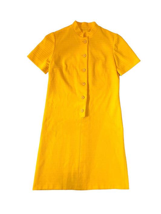 Vintage 60s Yellow Mod Mini Dress With Front Buttons